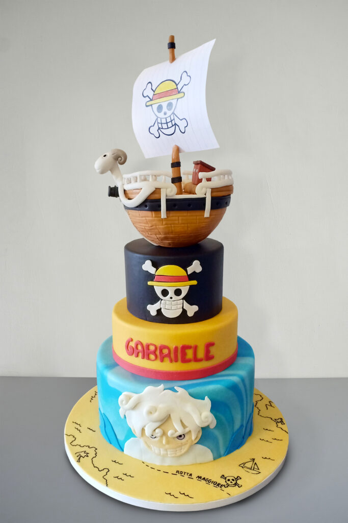 cake tema one piece nave pirati bandiera